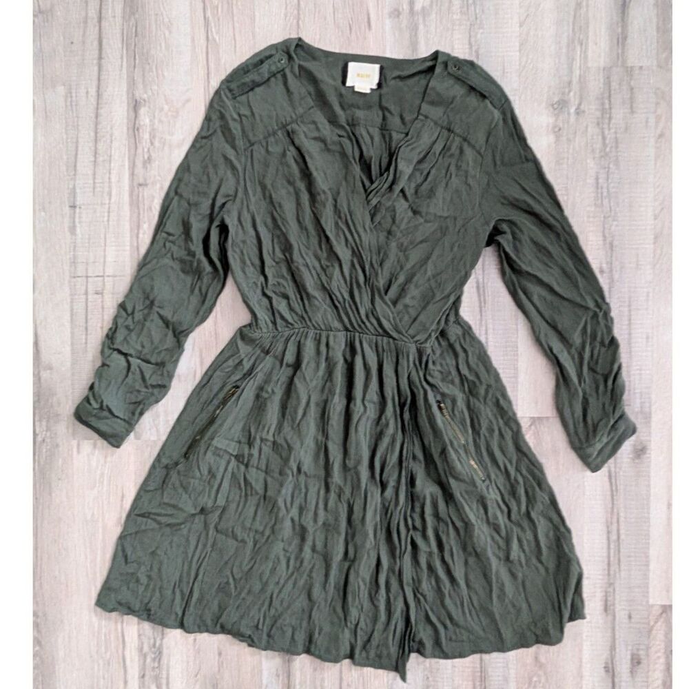Anthropologie Maeve Lene Faux Wrap Dress in Moss Green, Medium (A9) - Picture 2 of 7
